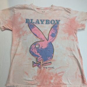 Playboy Tee Designed by Andy Warhol Tie Dye  Pink and White Medium